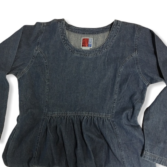 Vintage Denim Maxi Dress Long Sleeve Pockets 90’s Grunge - Picture 4 of 10